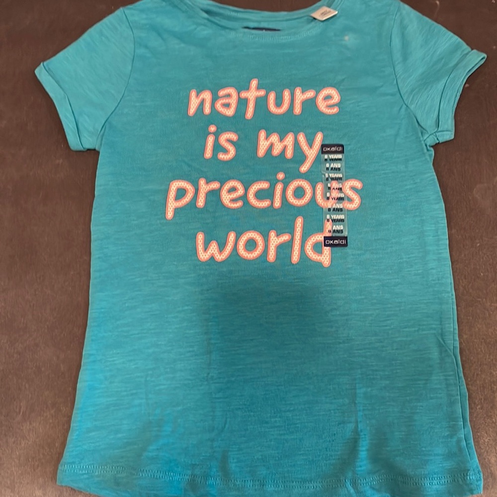 Okaidi tshirt band new, lovely teal color , size 8, 128 cm